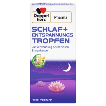 Abbildung der Produktverpackung DoppelherzPharma SCHLAF + ENTSPANNUNGS TROPFEN Frontansicht